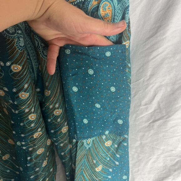 Happy Trunks Green with Paisley Design Genie/ Hippy Pants Size Medium 2 Pockets - Picture 8 of 9